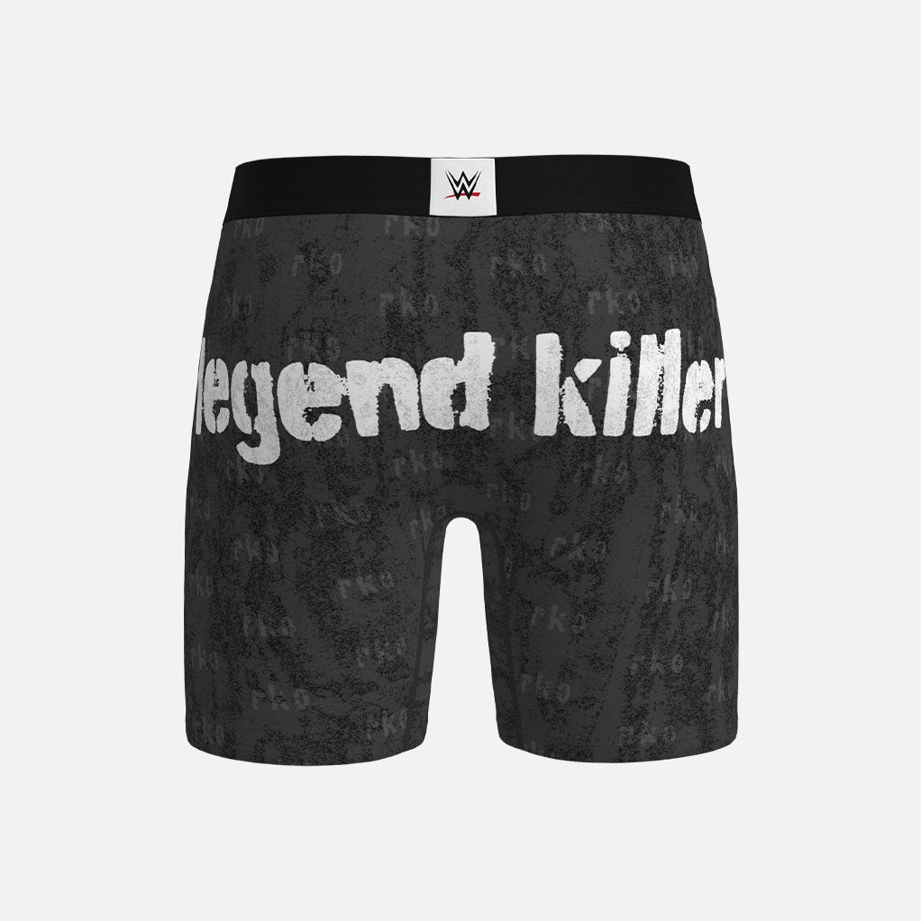 Black boxer briefs with &#39;legend killer&#39; text on a white background