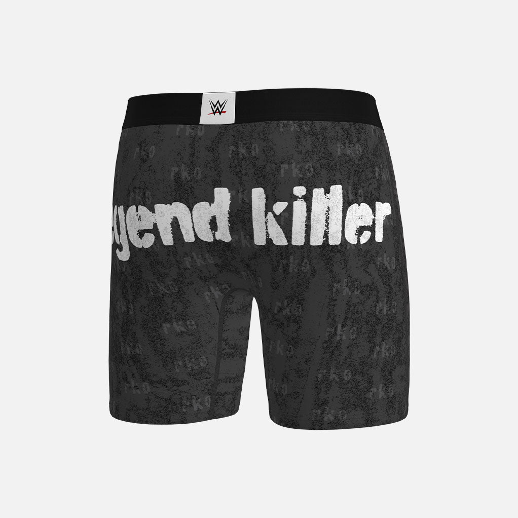 Black boxer briefs with &#39;legend killer&#39; text on a white background